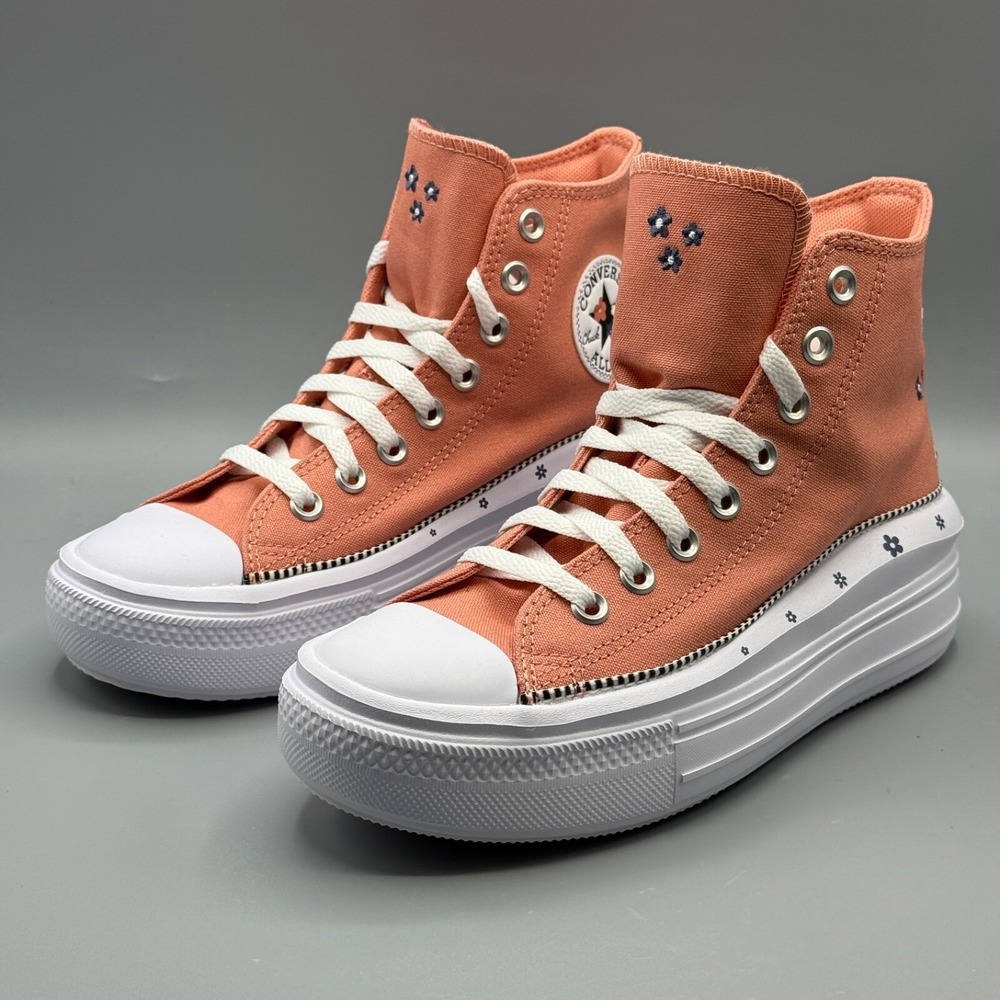 Converse Women's 6.5 Sneakers Platform Peach Embroidered Flowers A14266C